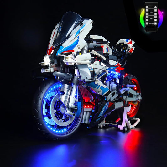 Remote Control Light Kit Compatible with Lego 42130 Technic BMW M 1000 Rr Motorcycle Collectible Building Kit (No Model), DIY Lighting Set for Motorcycle, Decoration Light for 42130 Creative Gift
