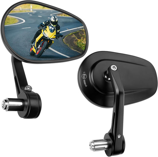 KEMIMOTO Handlebar End Mirror Motorcycle E-marked, 2 Pieces Universal Motorcycle Mirrors for Handlebar, 360° Rotatable Handlebar Mirror Motorcycle, 7/8" 22mm Side Mirror Compatible with Scooter, ATV