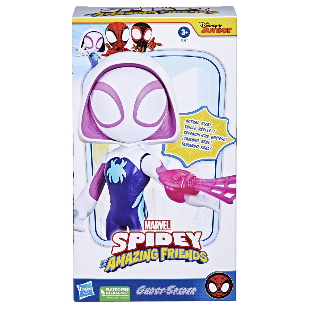 Marvel Spidey and His Super Friends 22.5cm Super Size Ghost-Spider Action Figure with Movable Head & Arms, Web Accessories - Preschool Toy for Kids 3 Years and Up - Featured on Disney+