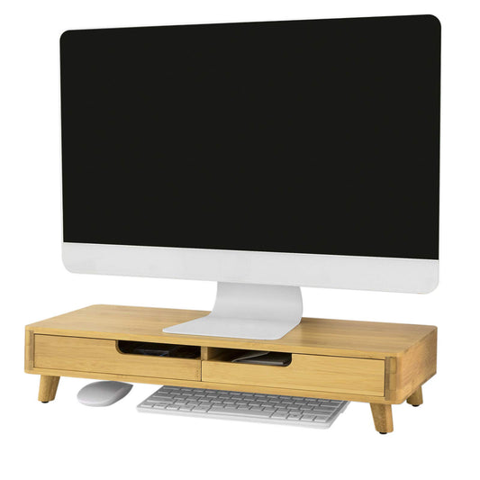 SoBuy BBF06-N Design Monitor Stand Screen Stand Notebook Stand Desk Attachment Organizer with 2 Drawers Bamboo Dimensions approx.: 56x12x23cm