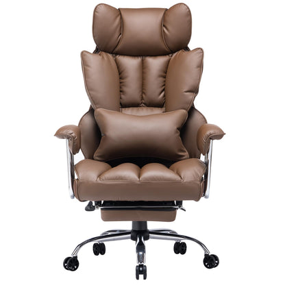 Efomao office chair ergonomic, PU leather executive chair, office chair 200 kg with footrest and lumbar support, Adjustable high-back chair, Brown.