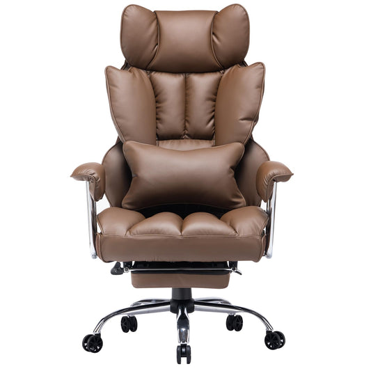 Efomao office chair ergonomic, PU leather executive chair, office chair 200 kg with footrest and lumbar support, Adjustable high-back chair, Brown.