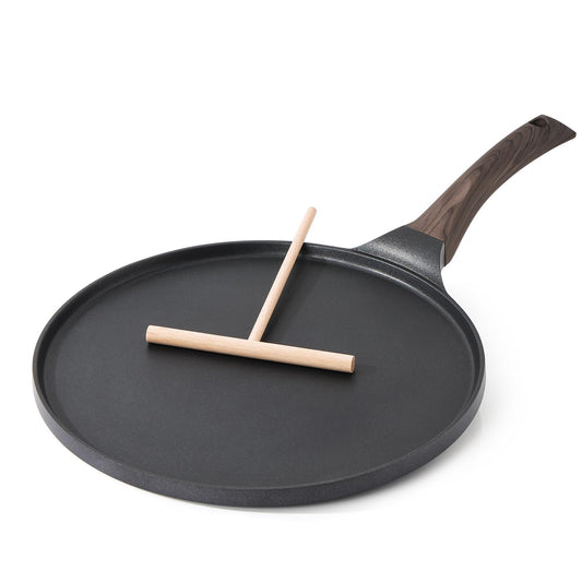SENSARTE Black Crepe Pan 30cm Non-Stick Skillet Omelette Pancake Flat Pan with Swiss Granite Non-Stick Coating, Bakelite Handle, Induction Compatible, PFOA PFOS Free.