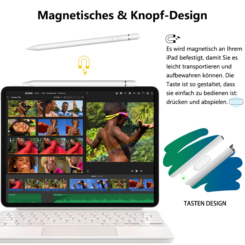 Pencil 1st generation for iPad (2018-2025): with USB-C fast charging capability & tilt sensitivity. Stylus for Nintendo DS. Compatible with iPad 6/7/8/9/10/11, Air 3/4/5/M2/M3, Mini 5~7, Pro 11"/12.9"/M4.