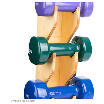 Wooden wall mount for dumbbell, barbell, fitness, bodybuilding, gymnastics, weights.
