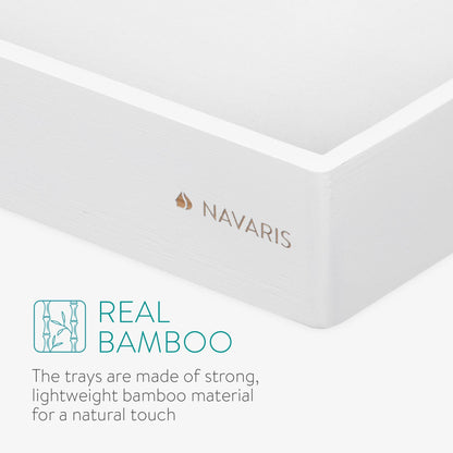 Navaris Bamboo Serving Tray - Set of 3 stacking serving trays in rectangular shape for snacks, appetizers, coffee, and drinks.