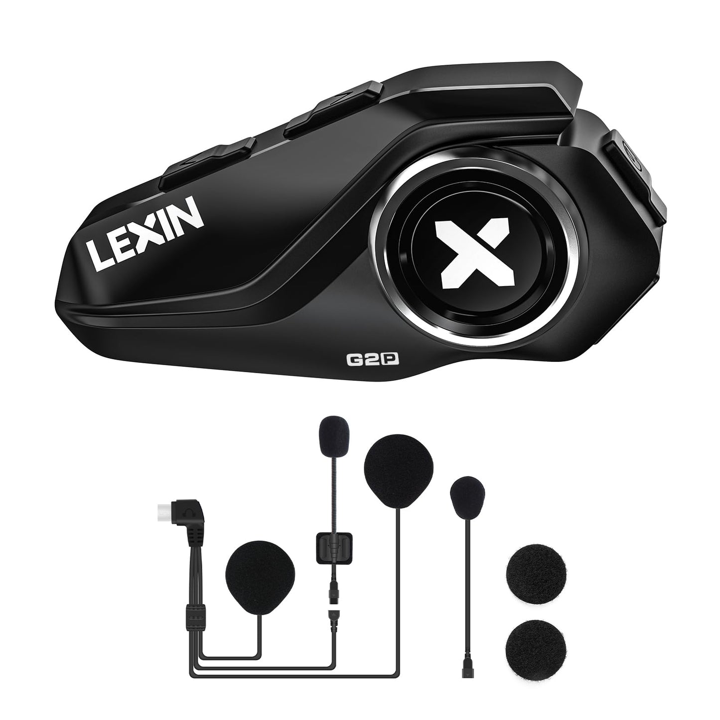 LEXIN G2P Motorcycle Bluetooth Headset, Helmet Communication System for 2 up to 6 people within 1000m range, IP67 Waterproof Hands-Free calling with FM Radio, Single Pack.