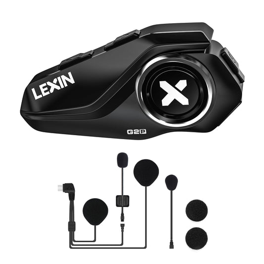 LEXIN G2P Motorcycle Bluetooth Headset, Helmet Communication System for 2 up to 6 people within 1000m range, IP67 Waterproof Hands-Free calling with FM Radio, Single Pack.