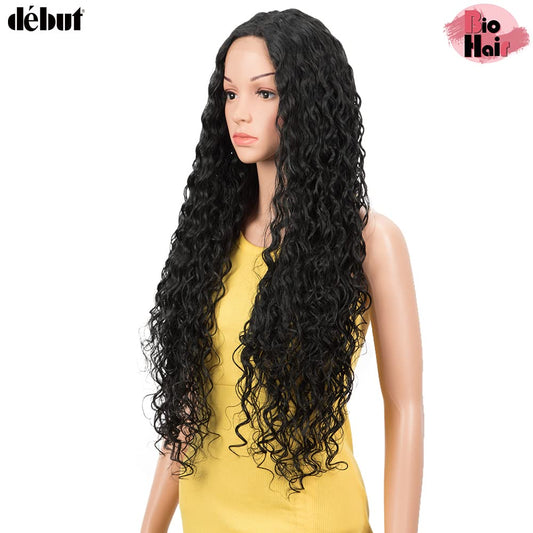 DEBUT Lace Front Wig Long Curly Wig for Women 76 cm 263g Synthetic Hair Side HD Lace Front 150% Density（76 cm,1B）