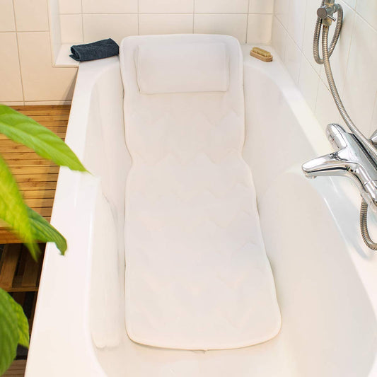 Navaris bathtub full body mat with pillow - 125x42cm mattress for bathtub tub pillow bathtub insert soft - mesh mat in white