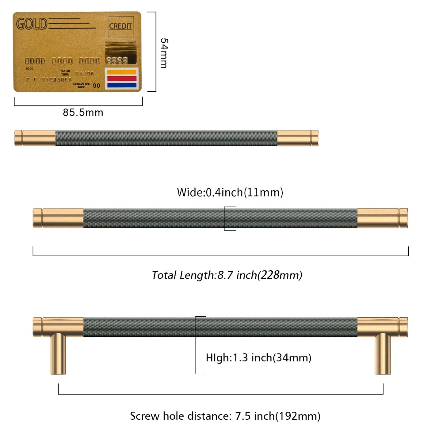 9BUILD 10 pieces Cabinet Handles Gold and Grey Hole Spacing 192mm Handles for Kitchen Cabinets Knurled Furniture Handles Kitchen Handles Furniture Handles Kitchen Cabinet Cabinet Door Handles EU0020