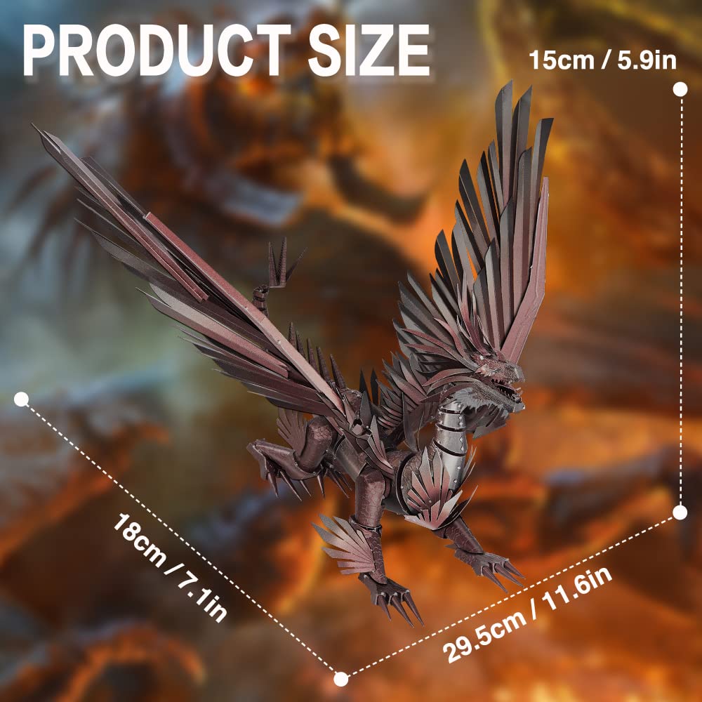 Piececool 3D Puzzle Metal Model Dark Dragon, 3D Metal Puzzle for 340 Stainless Steel, Full Metal, 1:1 Restore Collection, Birthday Gift, Adult Model Building Kit, 203 Pieces