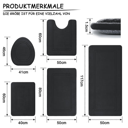 Bathroom Rug Set 5 Pieces, Soft Memory Foam Bath Mat Non-Slip Washable, Bathroom Rugs Set for Toilet Shower and Bathtub Black