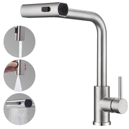 HOMELODY kitchen faucet, pull-out kitchen faucet with 3 spray modes, sink faucet with sprayer, kitchen faucet 360° rotatable, stainless steel brushed kitchen mixer.
