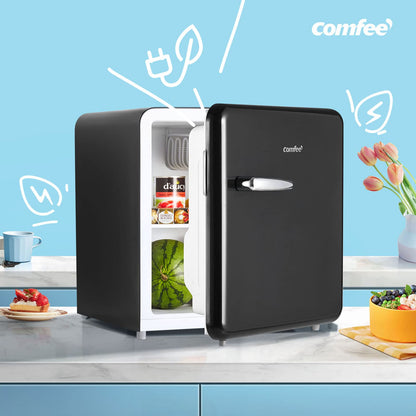 Comfee RCD50DK1RT(E) Mini Fridge / Retro Fridge / 47L Cooler / 50 cm Height / 100 kWh/Year / Adjustable Temperature Control / Adjustable Feet / Black