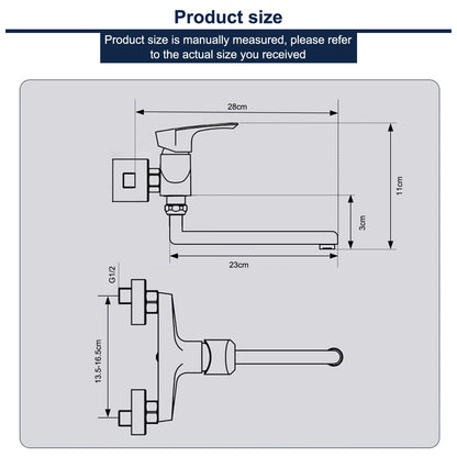Wall-mounted stainless steel kitchen faucet, 360° rotatable, cold and hot water mixer, swivel arm 23cm, brushed.