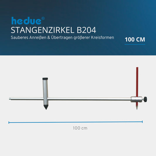hedue® Straight Compass 100 cm - Precision large compass, marking compass made of anodized aluminum, professional compass with pencil holder for marking & transferring larger circle shapes.