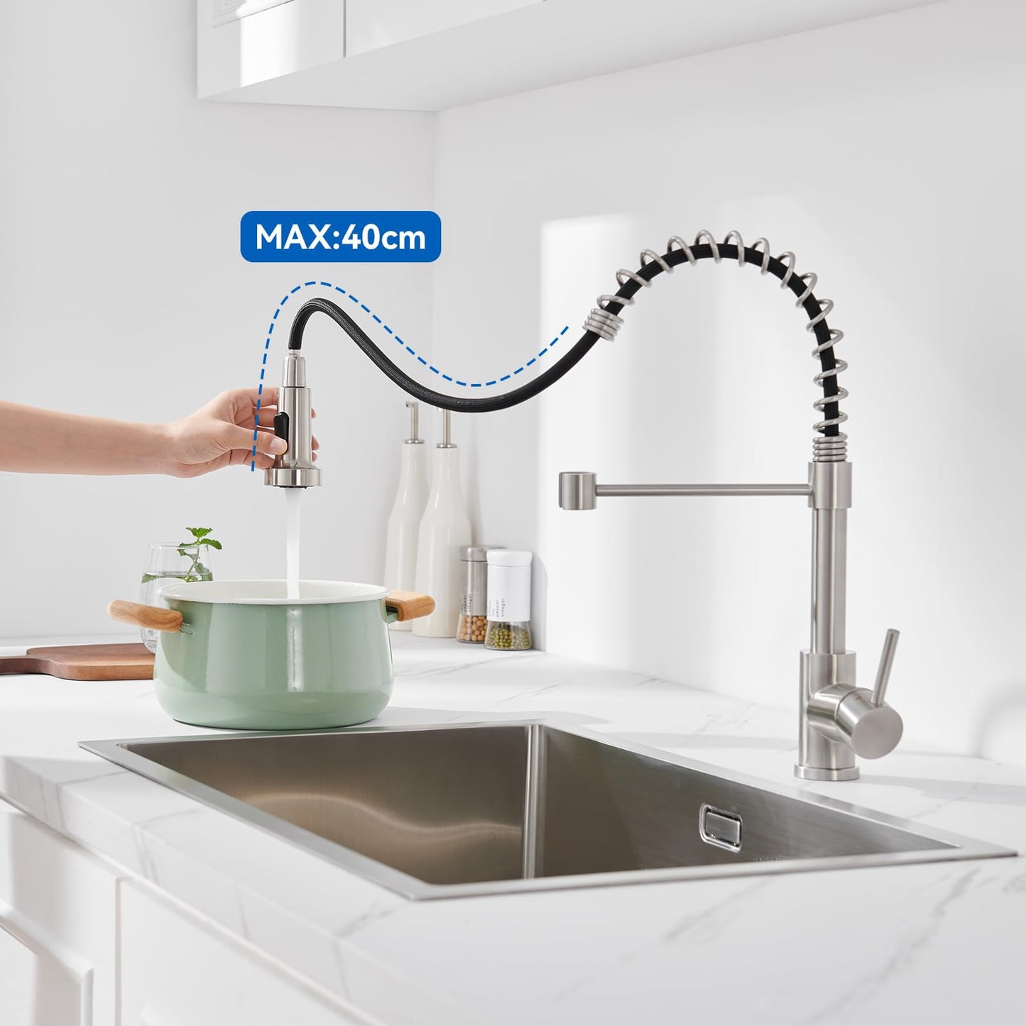 Auralum Kitchen Faucet, Kitchen Tap with Pull-Out Sprayer, Kitchen Mixer Tap with 2 Spray Modes, Stainless Steel Sink Faucet, 360° Swivel High Pressure Faucet for Kitchen.