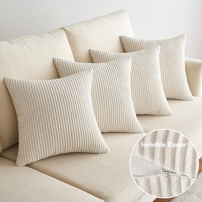 EMEMA pillowcase 40x40 cm Christmas corduroy pillowcases set of 4 decorative cushions cord pillow cover decorative cord cushion soft for sofa living room bedroom cream