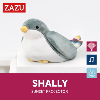 ZAZU Shally Sparrow Sunset Projector | Relaxing melodies | 3-step sleep program | Cry sensor | Child lock | Battery operated | Ideal for kids' room | 20 cm x 24 cm x 12 cm