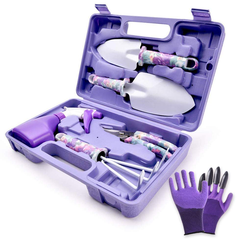 WISDOMLIFE 6-Piece Garden Tool Set Garden Tools Gift Set Anti-Slip Handle with Anti-Rust Trowel, Gardening Gloves, Pruner, Water Sprayer, and Case