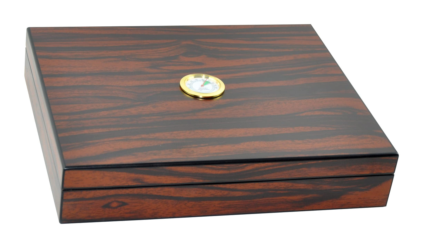 Eitida Cigar Humidor for 20 cigars, handcrafted with tempered glass and cedar wood. Includes humidifier, hygrometer, airtight seal, and glass lid. Perfect gift for men. Color: Makassar Brown.