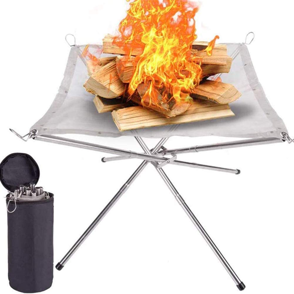 FUUHOMDY Portable outdoor fire pit, 41 cm, camping fire pit, foldable, steel mesh, fire pit for camping, outdoor, patio, backyard, and garden.