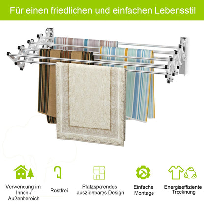 COSTWAY wall-mounted drying rack made of stainless steel with 8 rods, space-saving wall laundry dryer, load capacity 25 kg, for laundry room, bathroom.