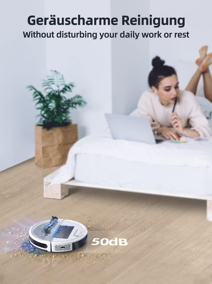 HONITURE G20 Robot Vacuum Cleaner with Mop Function, 4000Pa Suction, Sweep, Suck, and Mop 3 in 1 Robot Vacuum, Ideal for Pet Hair, Carpets, Hard Floors, Voice, Remote Control, White, L