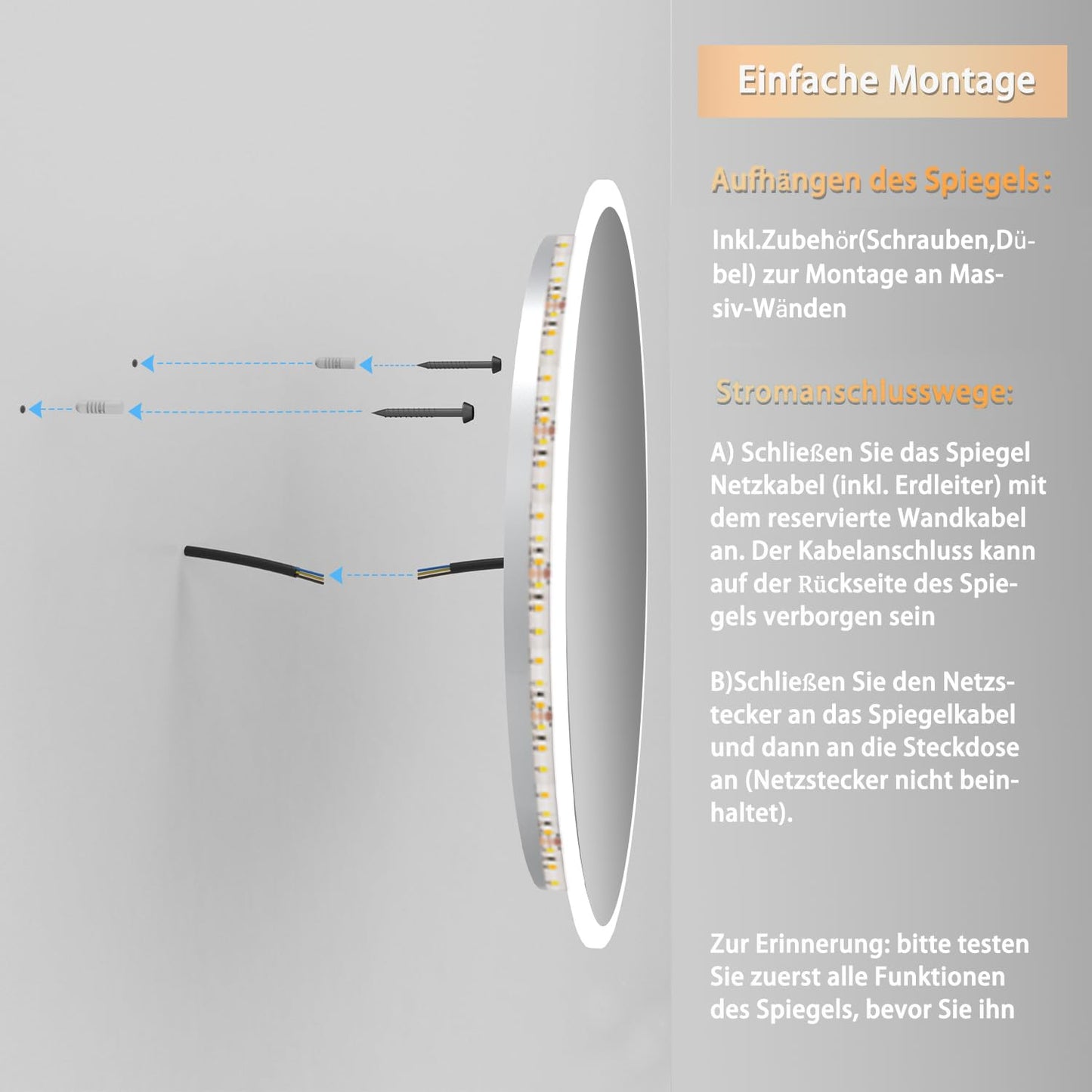 LED bathroom mirror round 60 cm touch demisting wall mirror with lighting light mirror Alpha series