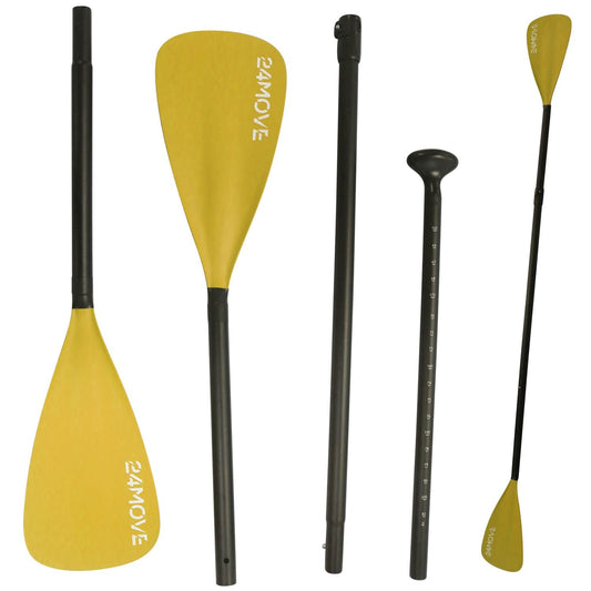 24MOVE® Double Paddle 2 in 1 Telescopic Paddle Push Paddle for SUP Stand Up Board, Kayak, Lightweight Aluminum 230cm, adjustable, yellow