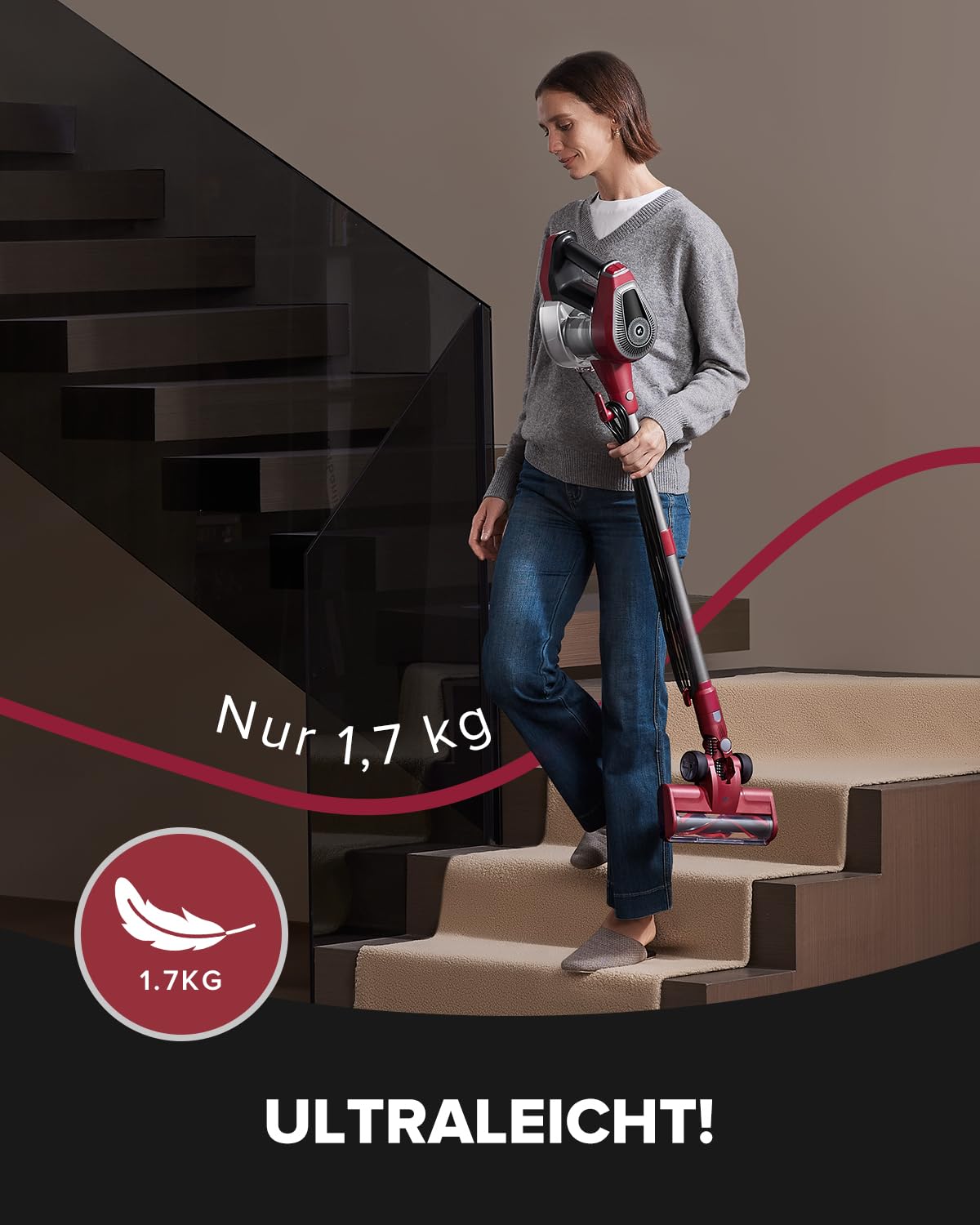 Vexilar C8 Vacuum with cord - 600W/60kPa handheld vacuum with a 7m cord, tangle-free electric upgraded floor brush, 1.5L bagless container for hard floors, carpets, and pet hair.