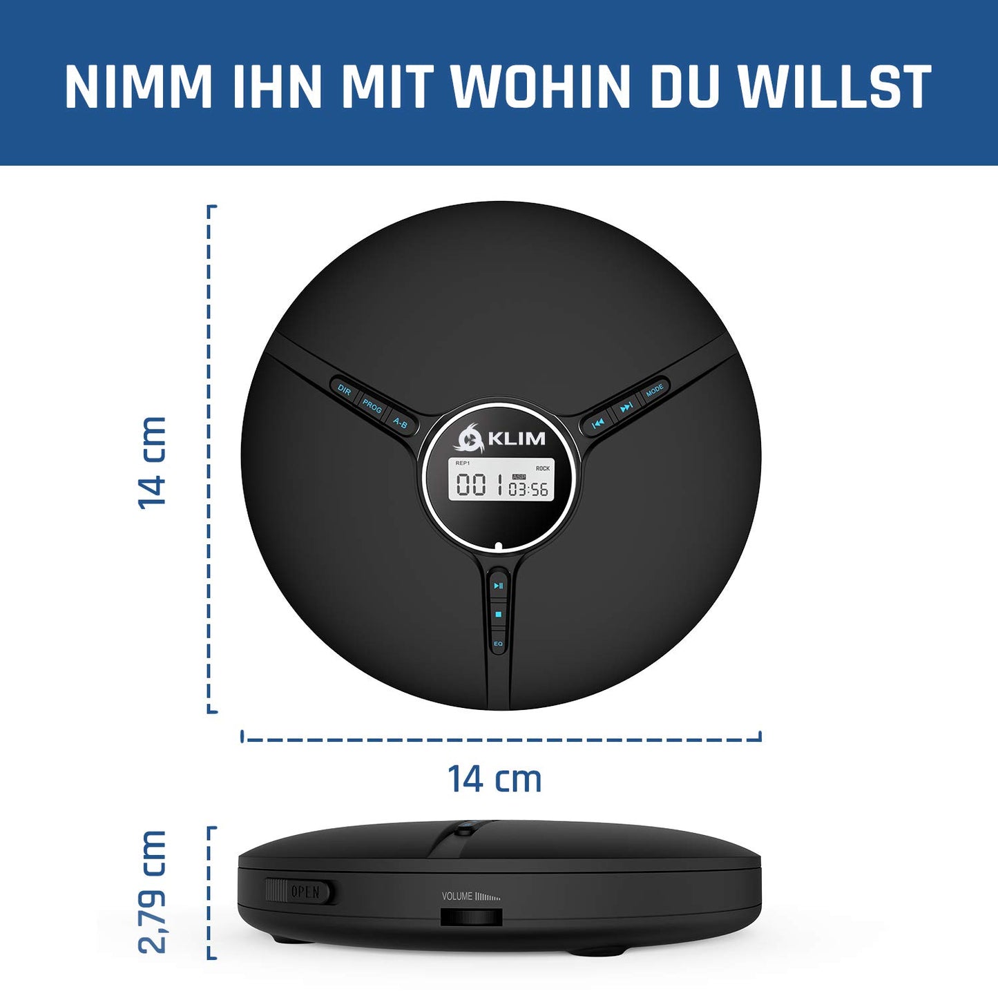 KLIM Discman - Portable CD Player with built-in battery - NEW - includes KLIM Fusion headphones Compact Mini Portable CD Player, compatible with CD-R, CD-RW and MP3 - Discman CD Player - Black