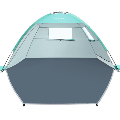 Glymnis beach tent with 2 zippered doors, UV protection UPF50+, windproof, compact size for 2-3 people.
