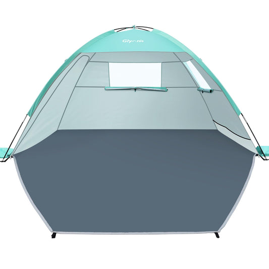 Glymnis beach tent with 2 zippered doors, UV protection UPF50+, windproof, compact size for 2-3 people.