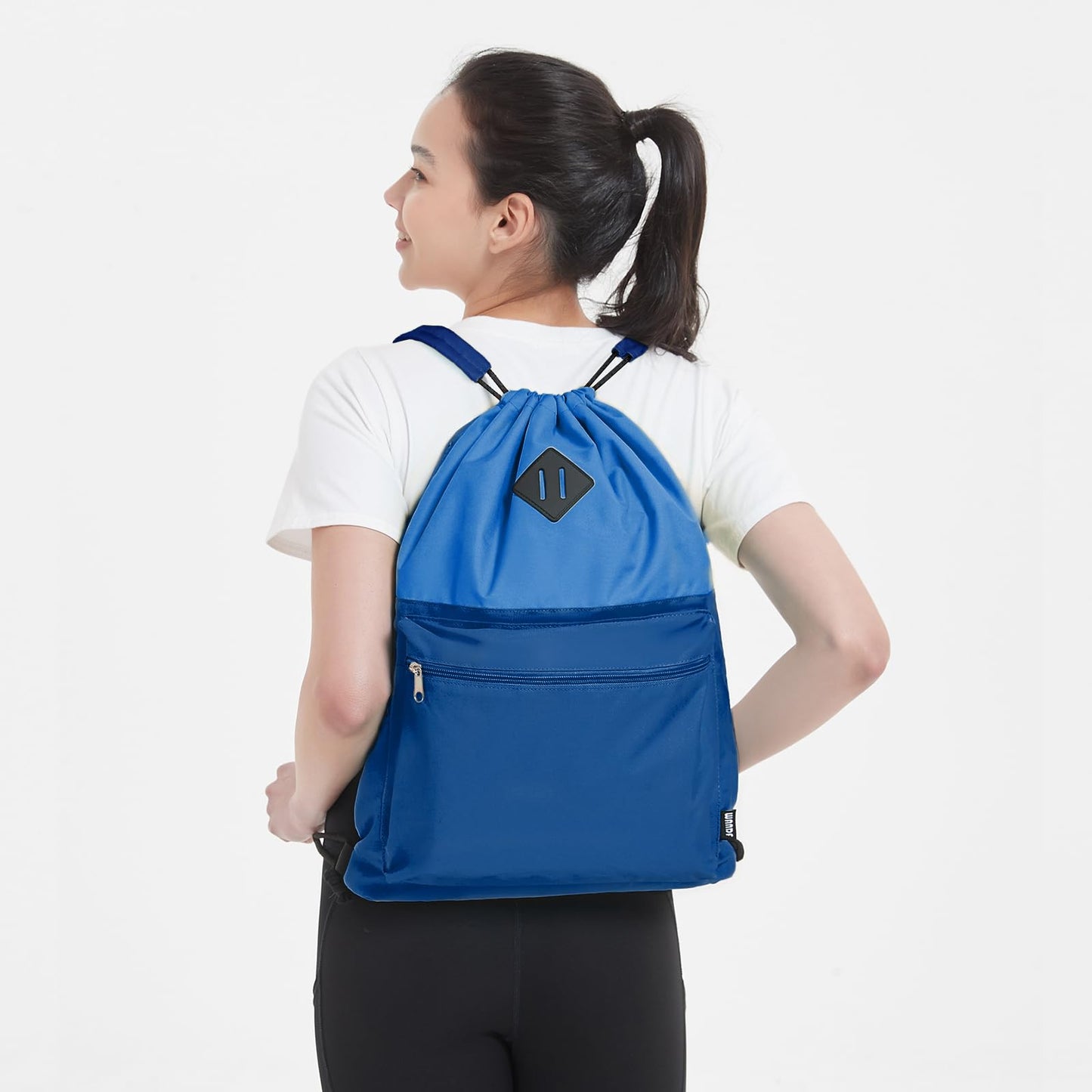 WANDF Drawstring Backpack, Sports Gym Bag with Wet Pocket, Water-Resistant Drawstring, Cinch Bag for Men and Women (Blue with Shoulder Padding)