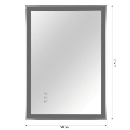 Kleankin bathroom mirror LED mirror with 3 light colors Fog-free wall mirror with anti-fog function, touch switch Aluminum 70 x 50 x 3 cm