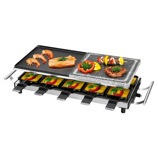 ProfiCook® Raclette for 10 people with hot natural grillstone | Non-stick coated raclette | Includes 10 pans & wooden spatulas | Stainless steel handle (heat-insulated) | PC-RG 1144