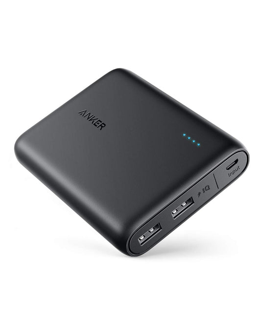Anchor PowerCore 13000mAh power bank external battery 2-port 3A with PowerIQ and Voltage Boost technology for iPhone XS Max/XR/XS/X/8/8 Plus/7/6s/6, Samsung Galaxy S8, and other smartphones.