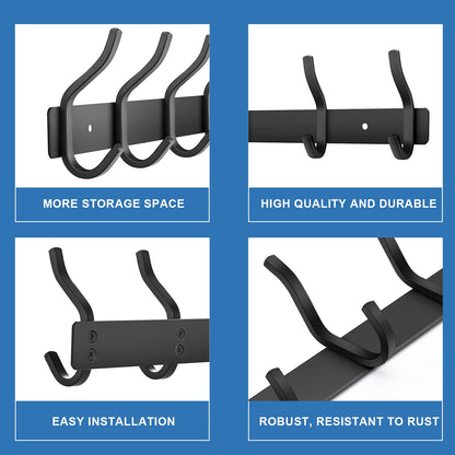 MEIJO stainless steel coat hooks, hook rail coat hooks wall with 8 hooks, coat rack wall coat rack for bedroom bathroom kitchen (Black, 8 hooks 2 pieces)