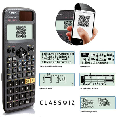 Casio ClassWiz FX-87DE X - technical scientific school calculator (593 functions, QR code function, LCD display) black