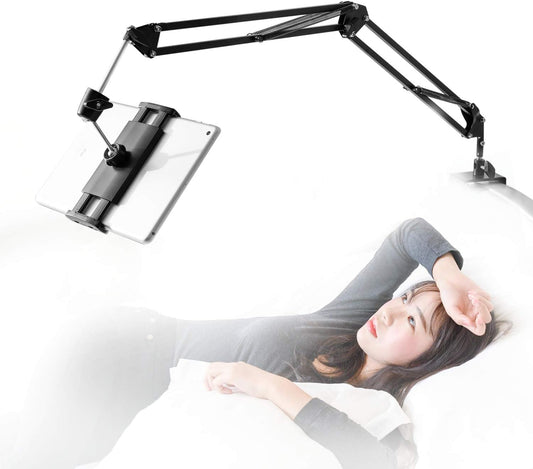 Tablet stand for bed holder - stand holder 360 degree rotatable with stable aluminum arm for iPad, tablets, phones or other devices with 4.5 to 12.9 inch screen.