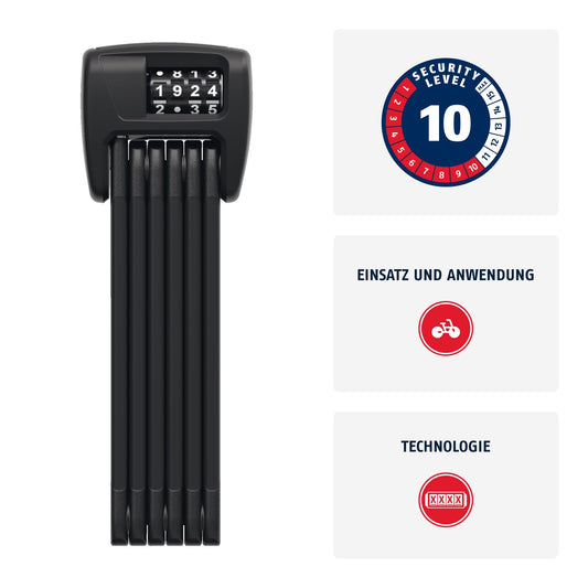 ABUS folding lock Bordo 6000C with SH lock holder - combination lock made of hardened steel - with 4-digit code - ABUS security level 10 - length 90 cm