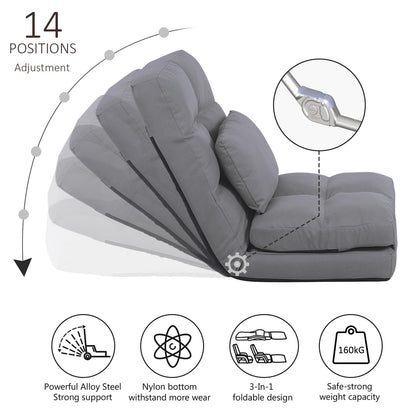 FLOGUOOR floor chair with backrest, floor sofa 14 level adjustable, floor seat up to 150kg load capacity, floor sitting cushion (8823) Gray