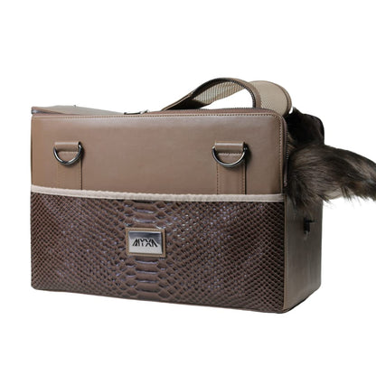 MYXA Classic dog carrier with removable roof net (Brown Snake, incl. 360° storage compartments)