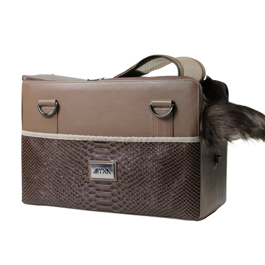MYXA Classic dog carrier with removable roof net (Brown Snake, incl. 360° storage compartments)