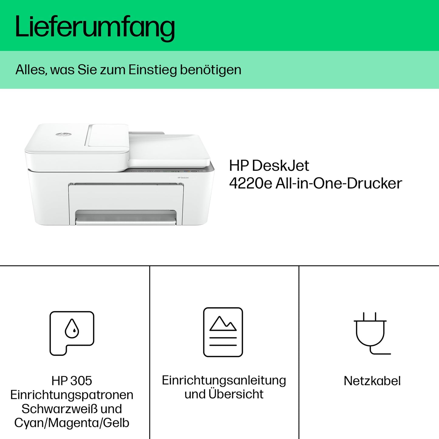 HP DeskJet 4220e All-in-One printer, 3 months free printing with HP Instant Ink included, HP+, printer, copier, scanner, mobile faxing, WiFi, automatic document feeder, White