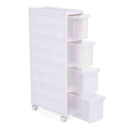 SONGMICS 4-Drawer Rolling Cart, Compact Shelf Unit, can be Used Separately as Kitchen, Bathroom, or Utility Cart. Standalone with Wheels, 84.5 cm High, White KFR05W