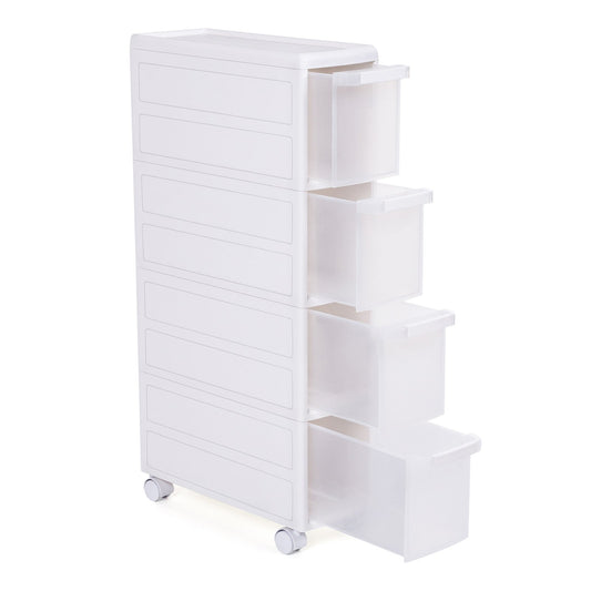 SONGMICS 4-Drawer Rolling Cart, Compact Shelf Unit, can be Used Separately as Kitchen, Bathroom, or Utility Cart. Standalone with Wheels, 84.5 cm High, White KFR05W