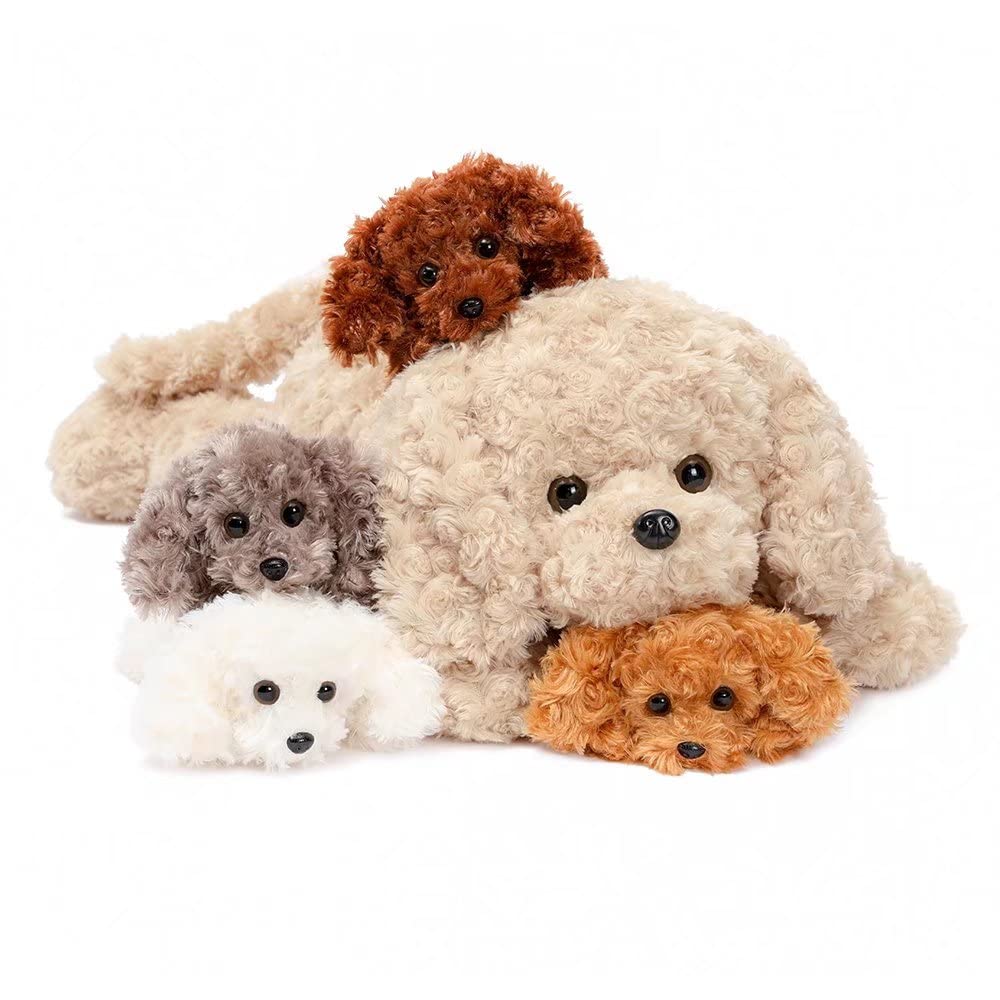MorisMos XXL dog plush toy with 4 babies in the belly, large dog stuffed animal cuddly toy, giant dog pillow toy gift